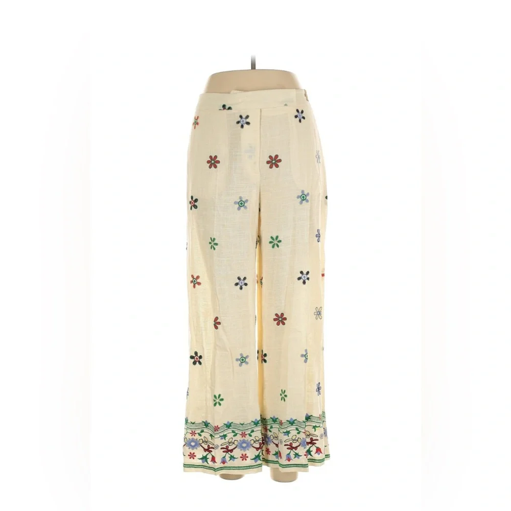 Zara Linen Blend Embroidered Pant (L)